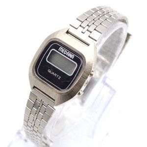 Vintage MEDANA Digital Watch Womens Silver Tone Stainless Steel Retro 80's